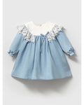 Denim Dress with White Lace Collar