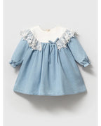 Denim Dress with White Lace Collar
