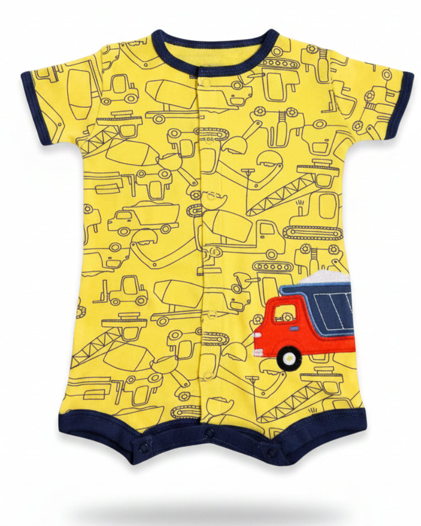 Yellow Trucks Cotton Romper (18 and 24 months)