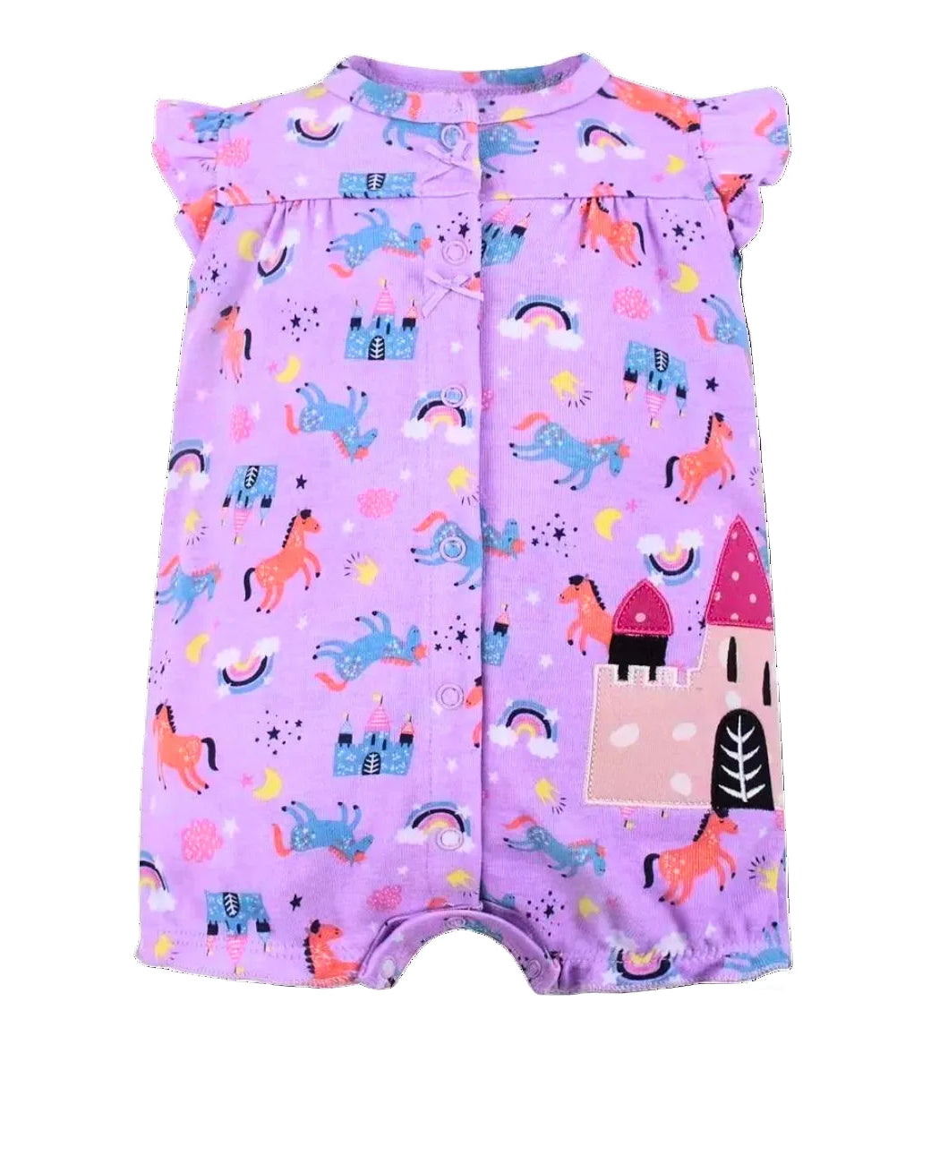 Purple Unicorn Patterned Cotton Romper (6-24 months)