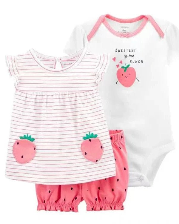 Baby Girl 3-Pcs Summer Set- Strawberry