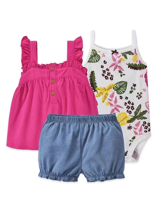 Baby Girl 3-Pcs Summer Set- Fushia