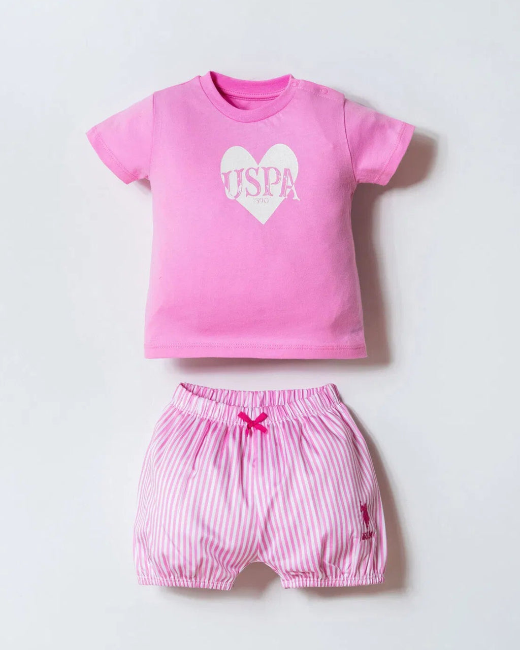 U.S. Polo Assn Pink Heart & Stripe Set (6 months up to 3 years)