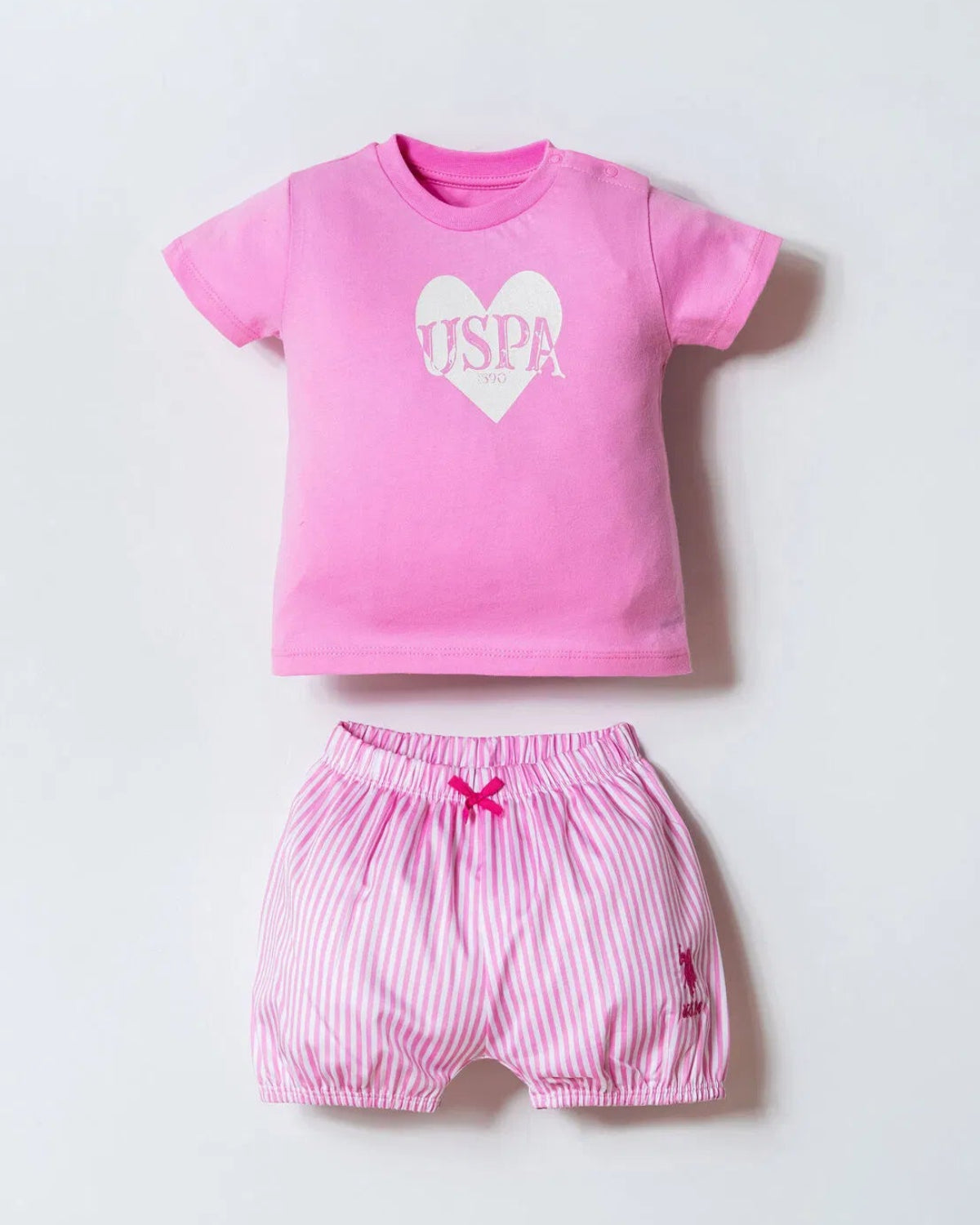 U.S. Polo Assn Pink Heart & Stripe Set (6 months up to 3 years)